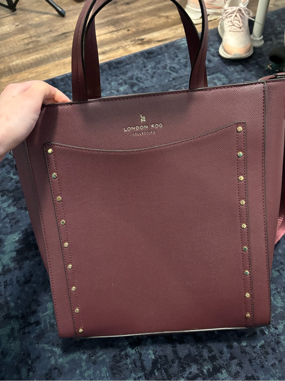 London Fog Burgundy Stud-Accent Tote